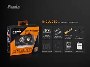 Fenix HM65R ShadowMaster, USB-C Rechargeable Head Torch - 1200 lm - 168m Beam - Powerful 5-150 Lumen Red Light - IP68 Waterproof