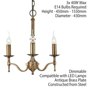 Avery Ceiling Pendant Chandelier Light 3 Lamp Antique Brass Curved Candelabra