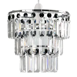 ValueLights Kelsks Modern 3 Tier Ceiling Pendant Light Shade with Black and Clear Acrylic Jewel Effect Droplets