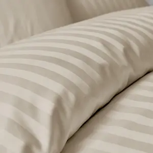 300 Thread Count Cotton Satin Stripe Duvet Cover Set Natural / Kingsize  - 2  Standard Pillowcases