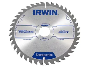 IRWIN Construction Circular Saw Blade 190 x 30mm x 40T ATB