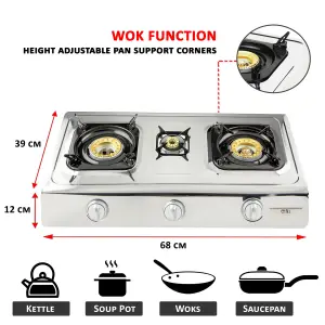 NJ NGB-300 Camping Gas Stove 3 Burner Portable Outdoor Cooker LPG 8.0kW