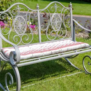 Vintage Red Striped Quilted Outdoor Garden Furniture Bench Cushion