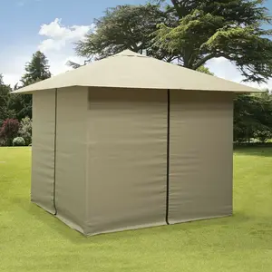 3m x 3m Gazebo Marquee Heavy Duty Garden Tent Showerproof Full Side Curtains Ecru