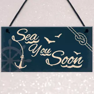 Red Ocean SeaSide Sea You Soon Nautical Shabby Chic Hanging Plaque Beach Bathroom/Kitchen Decor Gift Sign