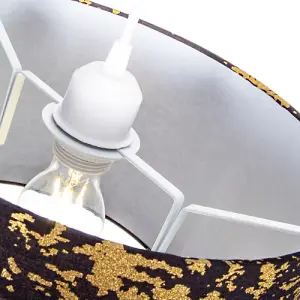 Modern Black Cotton Fabric Lamp Shade with Gold Foil Decor for Table or Ceiling