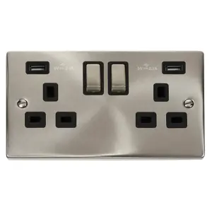 Click Scolmore Deco Switched Socket 13A Dual USB-A Satin Chrome - VPSC580BK