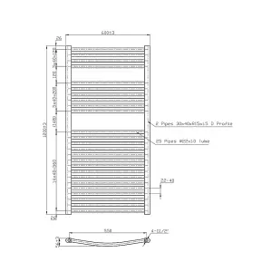 Rinse Curved Bathroom Heated Towel Rail Warmer Radiator Central Heating Chrome - 1200x600mm