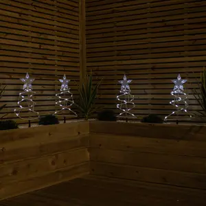 45cm Set of 4 Light up White Spiral Christmas Tree Garden Path Lights with 100 White LEDs