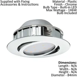 Wall / Ceiling Flush Downlight Chrome Round Recess Spotlight 6W Built in LED