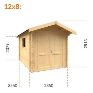 12ft x 8ft (3550mm x 2350mm) Horsforth "The Saint Paul Plus" 44mm Log Cabin With 1 Opening Windows