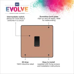 British General 20A Single 3 way Raised slim Screwless Intermediate switch Gloss Copper effect