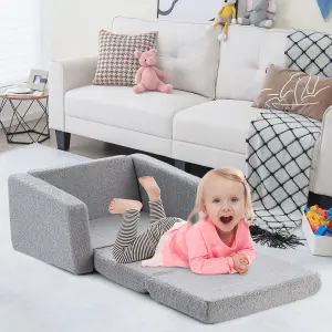 Costway 2-in-1 Kids Convertible Couch Children Fold out Sofa Bed Lounger Flip Open