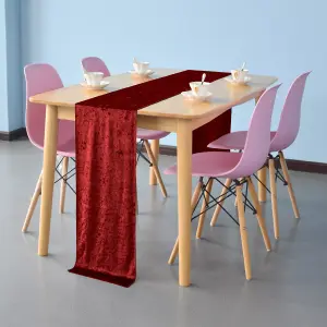 Neel Blue Crushed Velvet Table Runner, Red - 33cm x 274cm