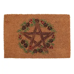 Something Different Winter Solstice Pentagram Door Mat Brown/Green/Red (One Size)