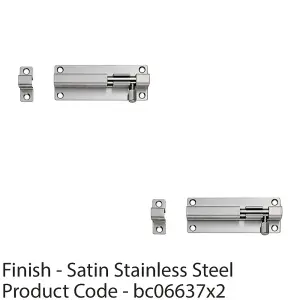 2 PACK - Straight Barrel Surface Mounted Sliding Door Bolt Lock 200mm x 38mm Satin Steel