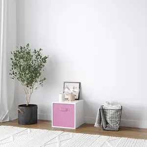 URBNLIVING 30cm Height White Wooden Shelves Cubes Storage Units With Light Pink Drawer Insert