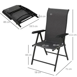 Outsunny Set of 2 Outdoor Rattan Folding Chair Set w/ Adjustable Backrest Grey