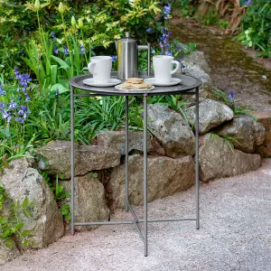 Charcoal STEEL OUTDOOR BISTRO TRAY TABLE ONLY Foldable Removable Tray Top Matt Powder Coated Steel