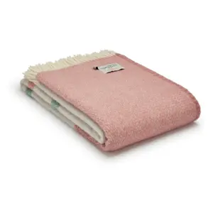 100% Pure New Wool Brecon Throw Blanket Made in Wales Pink