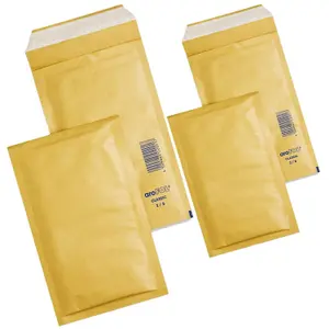 100 x Size 2 (120 x 215mm) Classic Gold Arofol Bubble Lined Strong Postal Mailers With Peel & Seal Slip