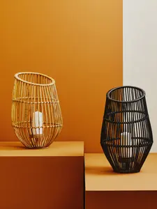 Interiors by Premier Elegant Design Large Black Natural Rattan Lantern, Functional Black Tealight Lantern, Sleek Candle Lantern