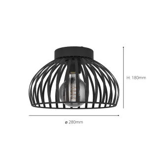 EGLO Mogano 3 Wireframe Black Flush Ceiling Light 28 cm