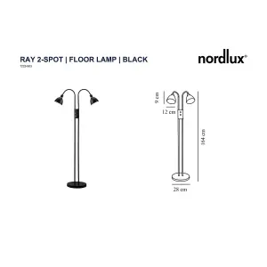 Nordlux Ray 2-Spot Indoor Living Dining Bedroom Floor Lamp In Black (Height) 162cm