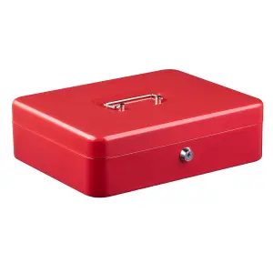 Hardys Metal Cash Box Money Bank Deposit Steel Tin Security Safe Petty Key Lockable - 12" Red