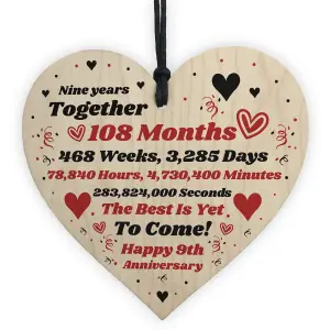 9th Anniversary Gift Husband Wife Wedding One Year Mr Mrs Gift Wood Heart