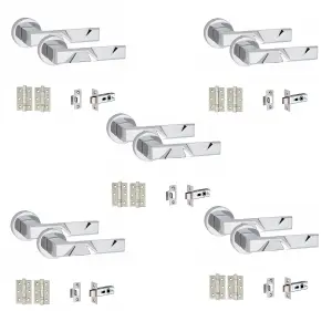 5 Set Nova Design Door HandlesInternal Sets With Latch and BB HInges Round Rose Polished Chrome Finish