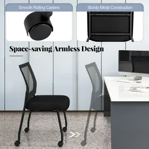 COSTWAY Set of 2 Armless Reception Chairs Stackable Office Guest Chairs with Mesh Back