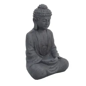 BUDDHA Sitting 61cm Grey Charcoal Effect