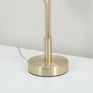 ValueLights Amelie Gold 2 Way Table Lamp with Smoked Ribbed Glass Shades