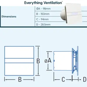 8W Axial Bathroom Extractor Fan with Electronic Timer & Glass Finish (100mm with Timer & Humidstat, White)