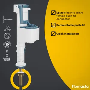 Flomasta Bottom inlet valve Brass & plastic Bottom entry Float Fill valve 25mm