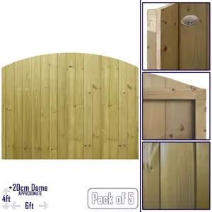 Dome Top Tongue & Groove Fence Panel (Pack of 5) Width: 6ft x Height: 4ft Vertical Interlocking Planks Fully Framed