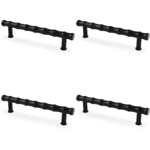 4 PACK - Bamboo T Bar Pull Handle - Matt Black 128mm Centres SOLID BRASS Drawer Door