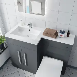 Nes Home Aric Bathroom Left Hand Grey Basin Vanity Unit WC Back To Wall Toilet 1100mm