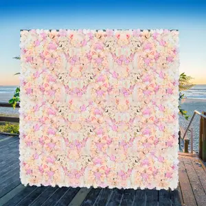 Artificial Flower Wall Backdrop Panel, 60cm x 40cm, Peach, Pink & Ivory