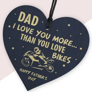 Red Ocean Funny Fathers Day Gift Motorbike Biker Bike Gift For Dad Daddy Wooden Heart Hanging Sign