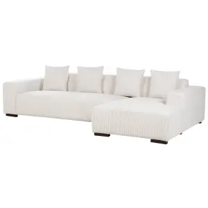 Corner Sofa with Ottoman LUNGO Off-White Corduroy Left Hand