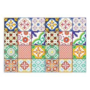 24 Pieces 15x15cm Classic Mediterranean Colourful Mixed 1 Tile Stickers