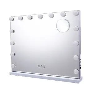 Hollywood Rectangular Touch Screen Vanity Makeup Mirror with 15 LED Bulbs Dimmable 58 x 48 cm