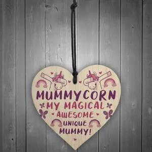 Novelty Mummy Gift For Birthday Christmas Wood Heart Unicorn Gift From Grandchildren