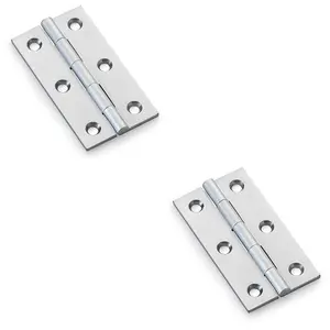 2 PACK - PAIR Solid Brass Cabinet Butt Hinge - 64mm - Satin Chrome Premium Cupboard