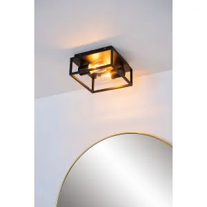 Lucide Carlyn Modern Flush Ceiling Light Bathroom - 2xE14 - IP54 - Black