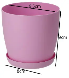 Plant Pots Flower Planter 6 Colours 8 sizes Matt Plastic Pot + Saucer Tray Deco Pink 9.5cm