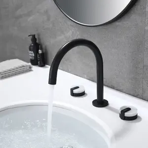 Shelf Mounted Black Curved Tap With Double Marble Handles