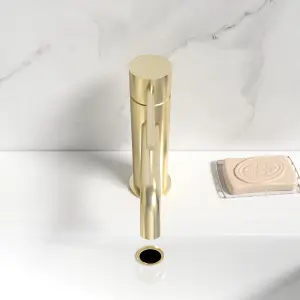 Nes Home Cloakroom Brushed Brass Round Single Lever Basin Mono Mixer Tap